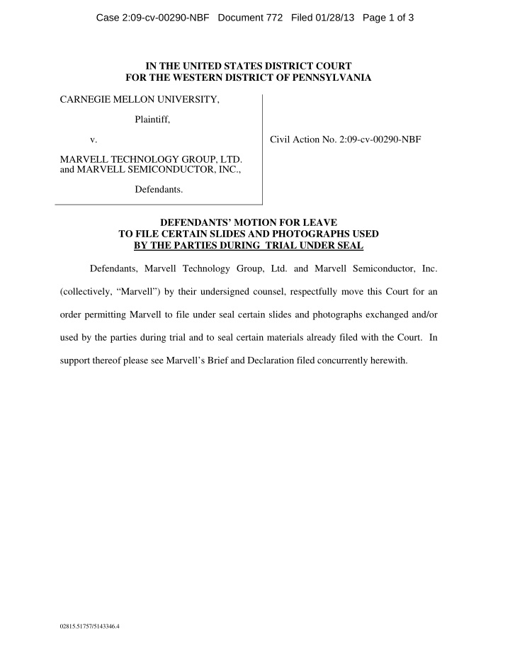 case 2 09 cv 00290 nbf document 772 filed 01 28 13 page 1