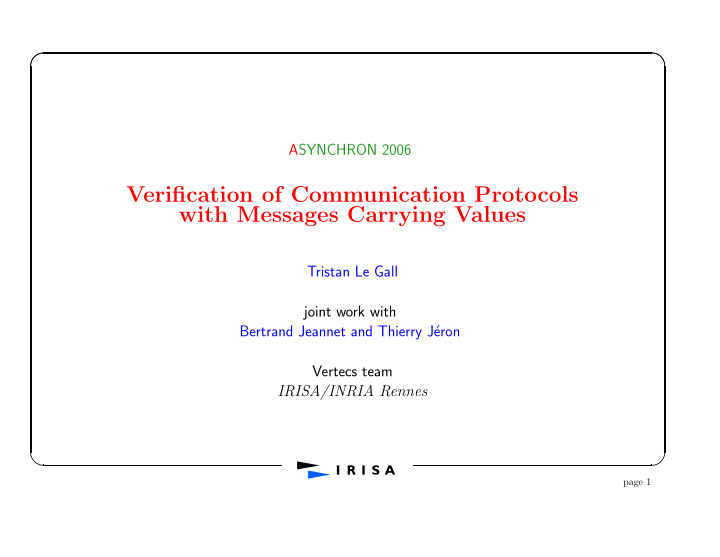 verification of communication protocols with messages