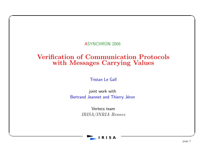 verification of communication protocols with messages