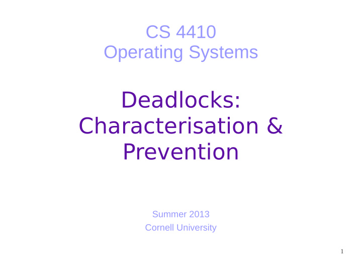 deadlocks characterisation prevention