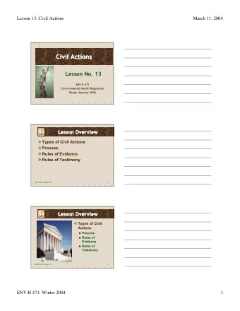 Civil Actions  Civil Actions  Civil Actions  Lesson No. 13  ENV H 471  Environmental Health