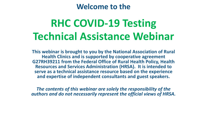 rhc covid 19 testing technical assistance webinar