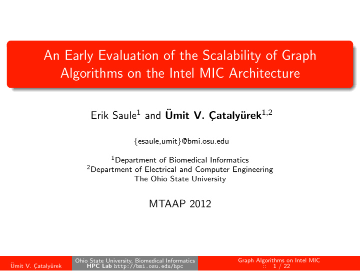 an early evaluation of the scalability of graph