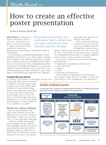 How to create an effective  poster presentation  By Rose O. Sherman, EdD, RN, NEA O RGANIZERS of