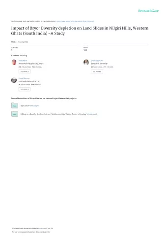 Impact of Bryo-Diversity depletion on Land Slides in Nilgiri Hills, Western  Ghats (South India)