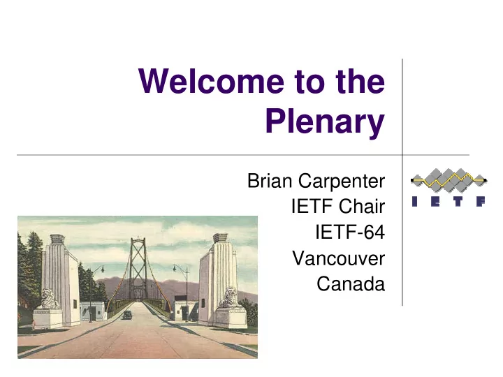 welcome to the plenary