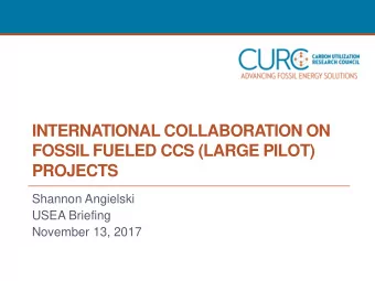 INTERNATIONAL COLLABORATION ON  FOSSIL FUELED CCS (LARGE PILOT) PROJECTS  Shannon Angielski  USEA