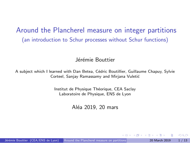 around the plancherel measure on integer partitions