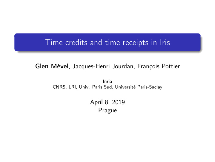 time credits and time receipts in iris