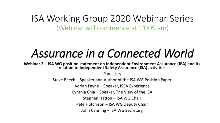 assurance in in a connected world
