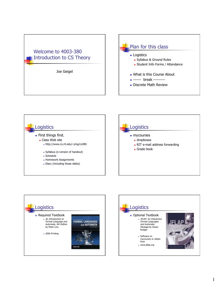plan for this class welcome to 4003 380
