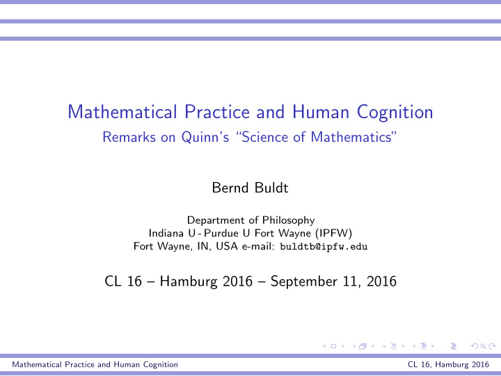 mathematical practice and human cognition