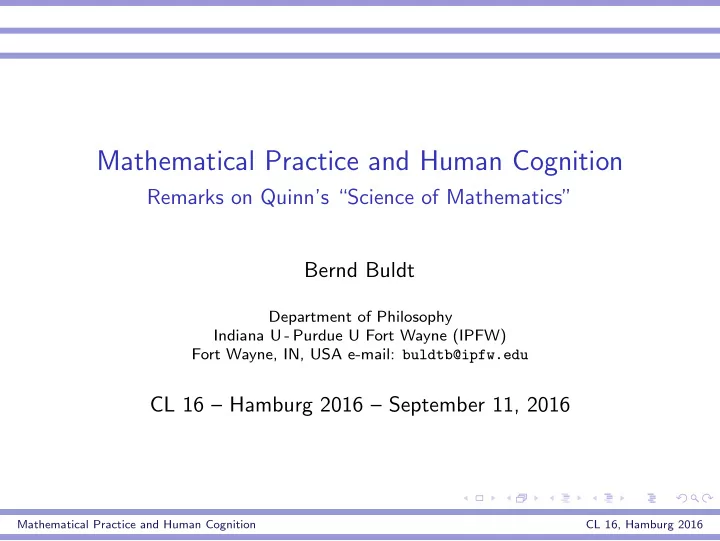mathematical practice and human cognition