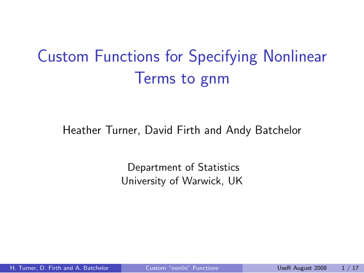 custom functions for specifying nonlinear terms to gnm