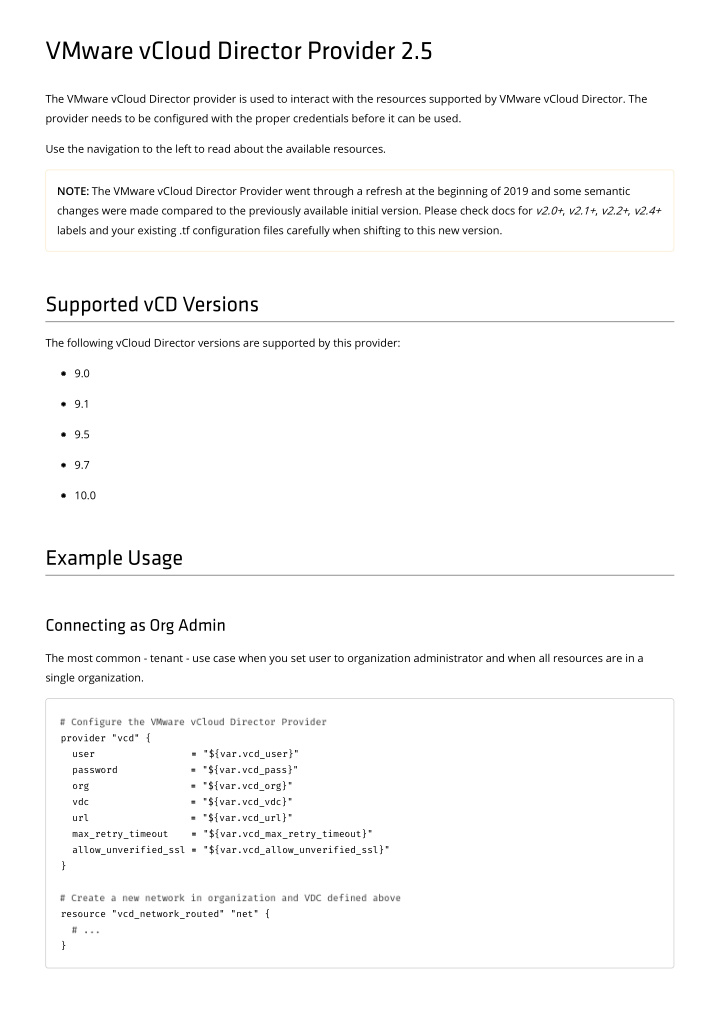 vmware vcloud director provider 2 5