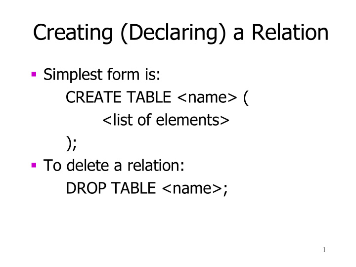 creating declaring a relation