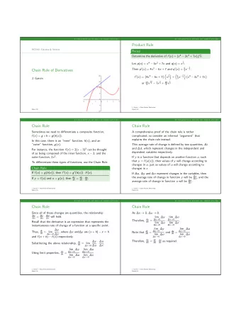 Product Rule  MCV4U: Calculus &amp; Vectors  Recap  x . Determine the derivative of f ( x ) = (