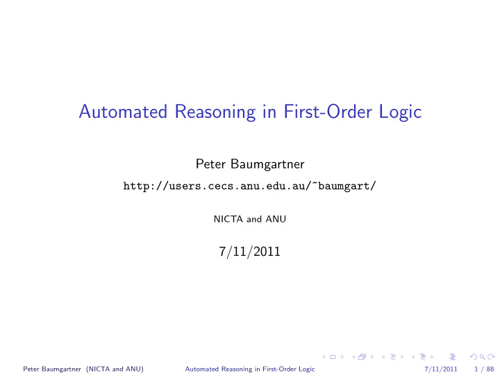 automated reasoning in first order logic