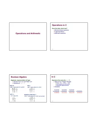Operations in C  Have the data, what now?  Bit-wise boolean operations  Logical operations