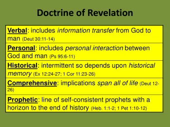 Doctrine of Revelation Verbal : includes information transfer from God to man (Deut 30:11-14)