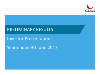 Investor Presentation  Year ended 30 June 2017  Disclaimer This presentation has been prepared by
