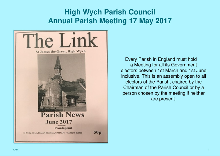 high wych parish council annual parish meeting 17 may 2017