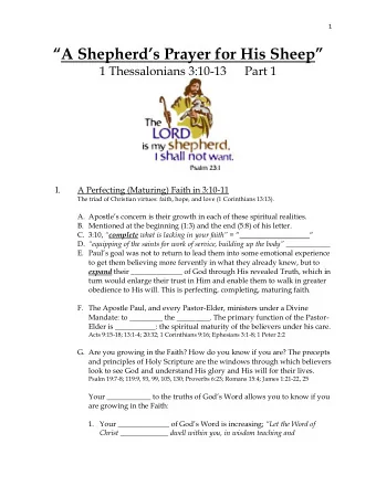 A Shepherds Prayer for His Sheep  1 Thessalonians 3:10-13      Part 1 I.  A Perfecting