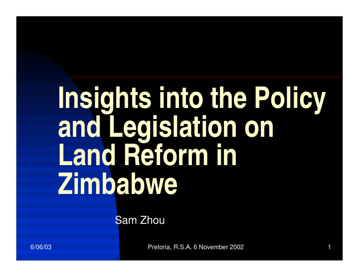 insights into the policy and legislation on land reform