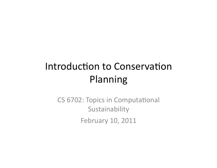 introduc on to conserva on planning