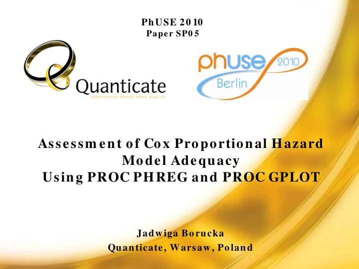 assessm ent of cox proportional hazard model adequacy