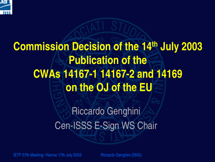 commission decision of the 14 th july 2003 publication of