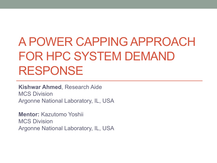 a power capping approach for hpc system demand response