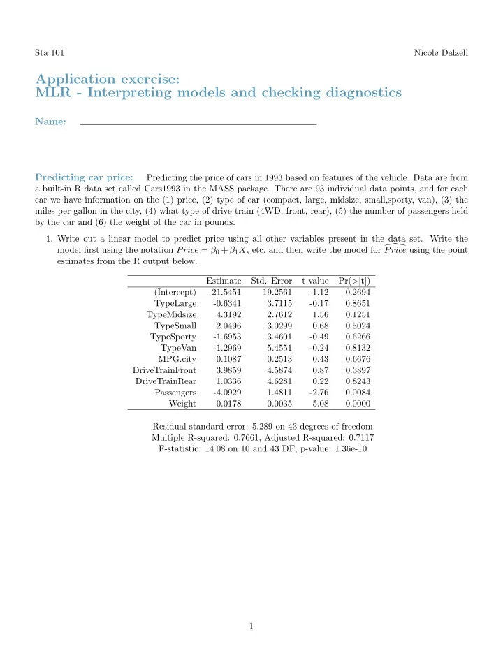 application exercise mlr interpreting models and checking