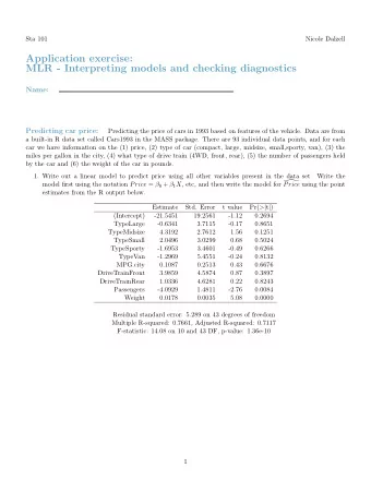 Application exercise:  MLR - Interpreting models and checking diagnostics  Name:  Predicting car