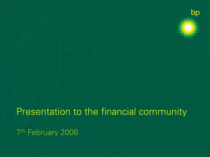 presentation to the financial community