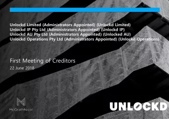 First Meeting of Creditors  22 June 2018  Unlockd  Agenda  Opening  Meeting formalities and