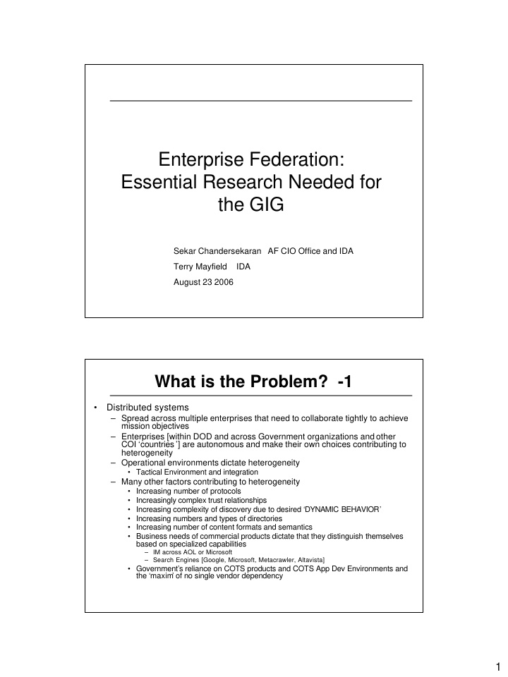 enterprise federation essential research needed for the