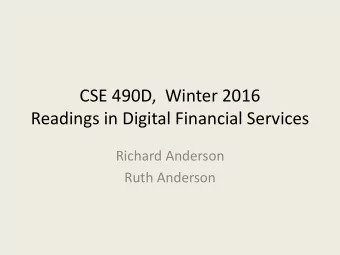 Readings in Digital Financial Services  Richard Anderson  Ruth Anderson  Topic Overview  Improved