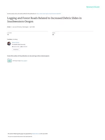 Logging and Forest Roads Related to Increased Debris Slides in  Southwestern Oregon Article in