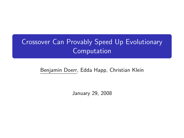 crossover can provably speed up evolutionary computation