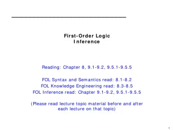 First-Order Logic  I nference  Reading:  Chapter 8, 9.1-9.2, 9.5.1-9.5.5  FOL Syntax and Semantics