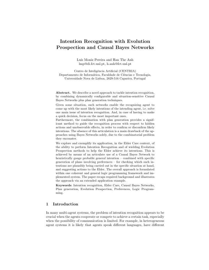 intention recognition with evolution prospection and