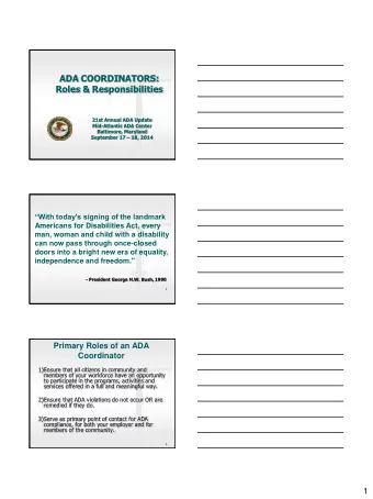 ADA COORDINATORS:  Roles &amp; Responsibilities  21st Annual ADA Update  Mid-Atlantic ADA Center