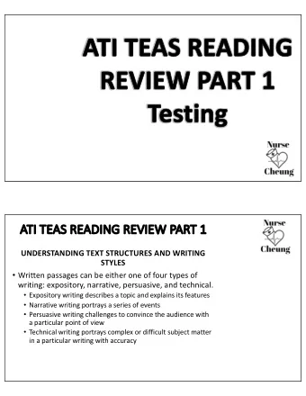AT  ATI TEAS READING REVIEW PART 1  UNDERSTANDING TEXT STRUCTURES AND WRITING  STYLES  Written