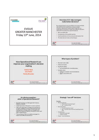 EV  EVOL  OLVE VE situations, operational research gives those who run organisations the power to