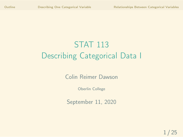 stat 113 describing categorical data i