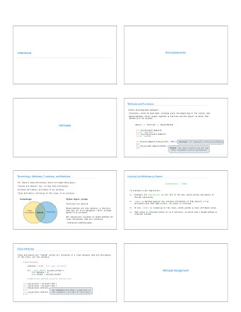 Announcements  Inheritance  Methods and Functions  Python distinguishes between:  Functions ,