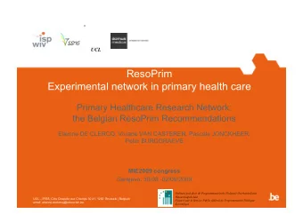 ResoPrim  Experimental network in primary health care  Primary Healthcare Research Network:  the
