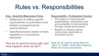 Rules vs. Responsibilities  Rule:  Scientific Misconduct Policy  Responsibility:  Professional