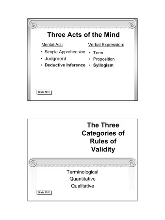 Three Acts of the Mind  Mental Act:  Verbal Expression:   Simple Apprehension   Term